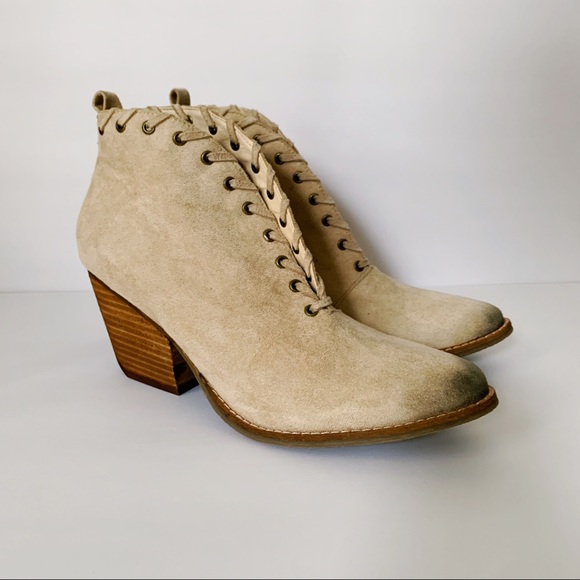 Coconuts by Matisse Shoes - Ivory Suede V Cut Bootie with Whip-Stitch Detail